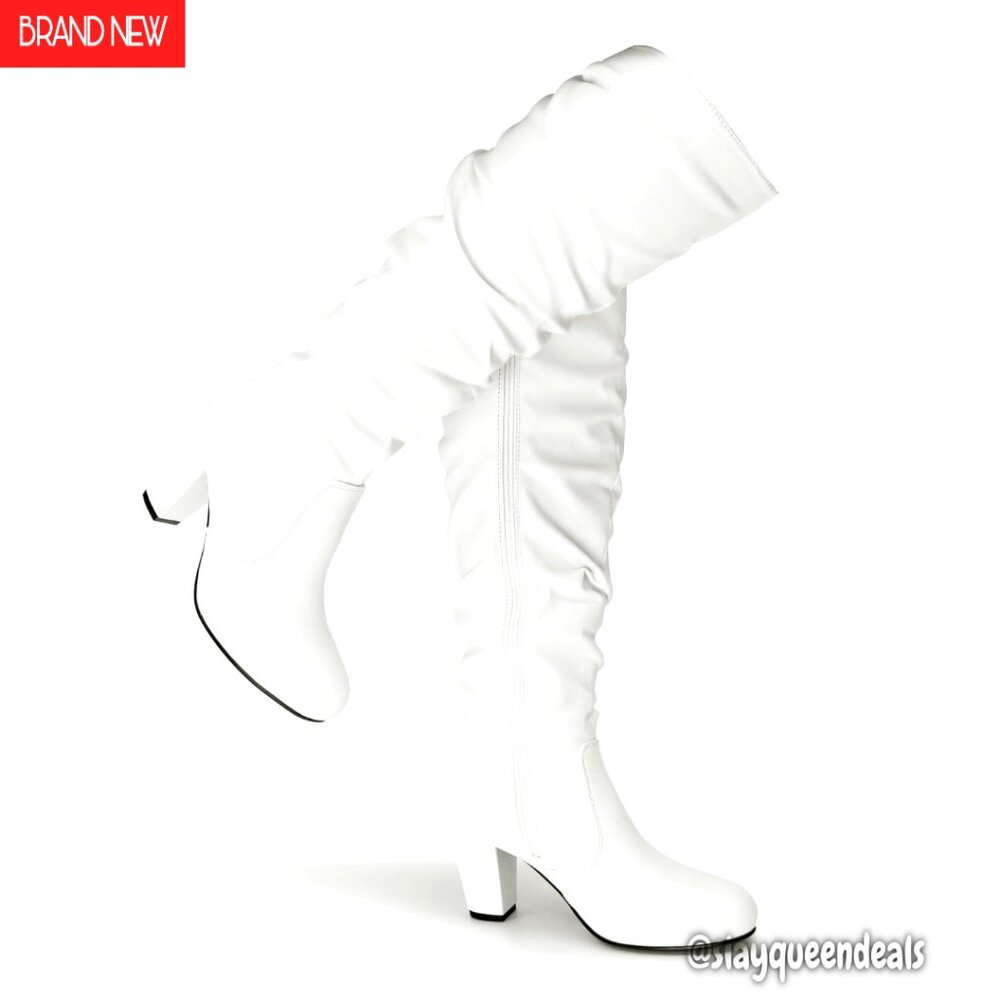 Chunky Heel Knee High Boots Side Zip 3.15 Inch Block Heel Non-Slip Sole